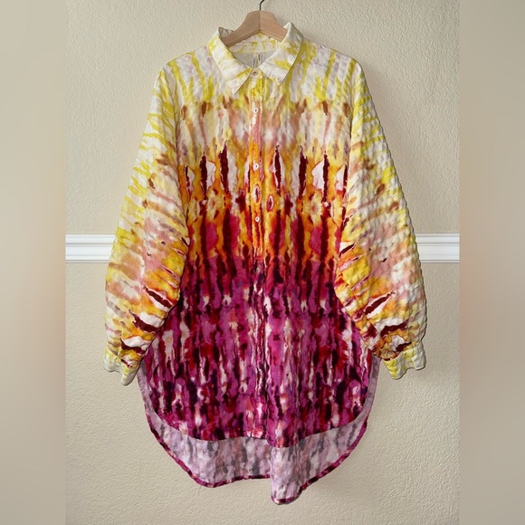 Anthropologie Boho Daria Tie Dye Button Down Tunic Top in Rose Size Large - Picture 2 of 12